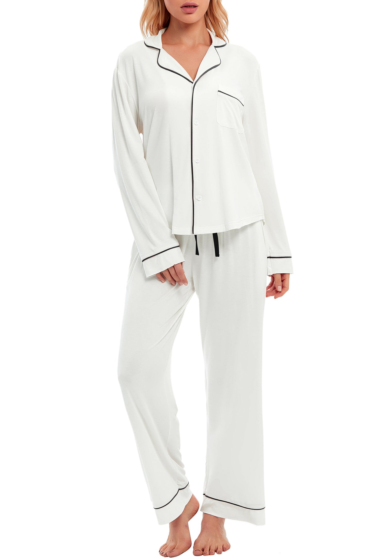LUBOT Womens Pajamas Set for Women Soft 2 Piece PJ Set Button Down Ladies Comfy Long Sleeve Sleepwear Set