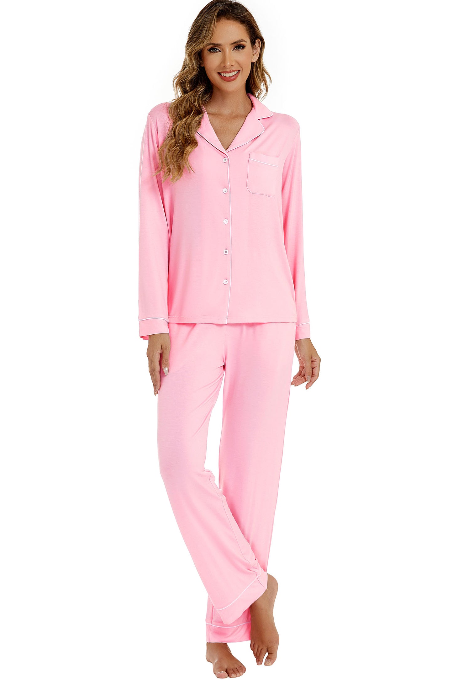 LUBOT Womens Pajamas Set for Women Soft 2 Piece PJ Set Button Down Ladies Comfy Long Sleeve Sleepwear Set