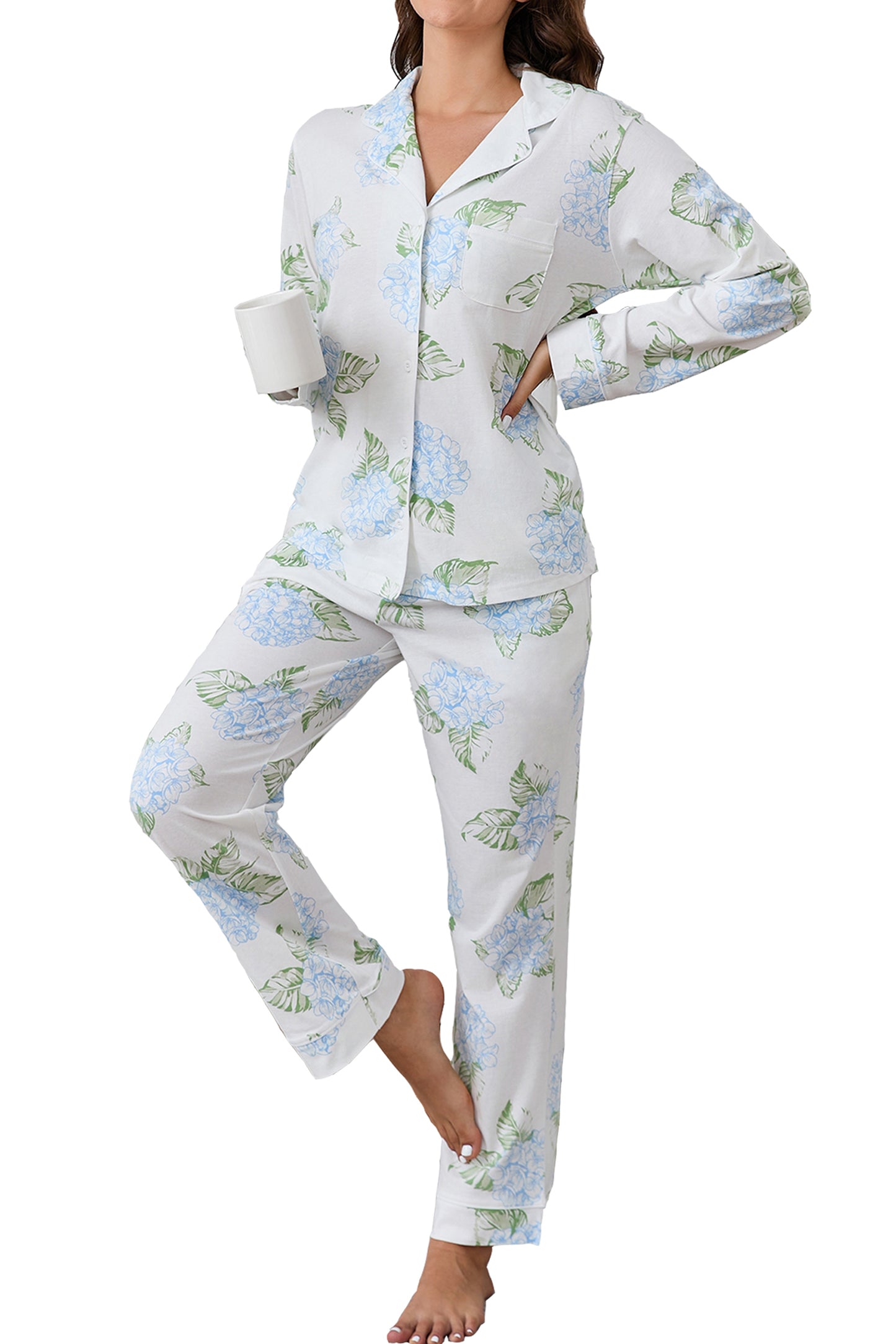 LUBOT 2026 100% Cotton Pajamas for Women PJ Set Soft Button 2 Piece Ladies Printed Knit Long Sleeve