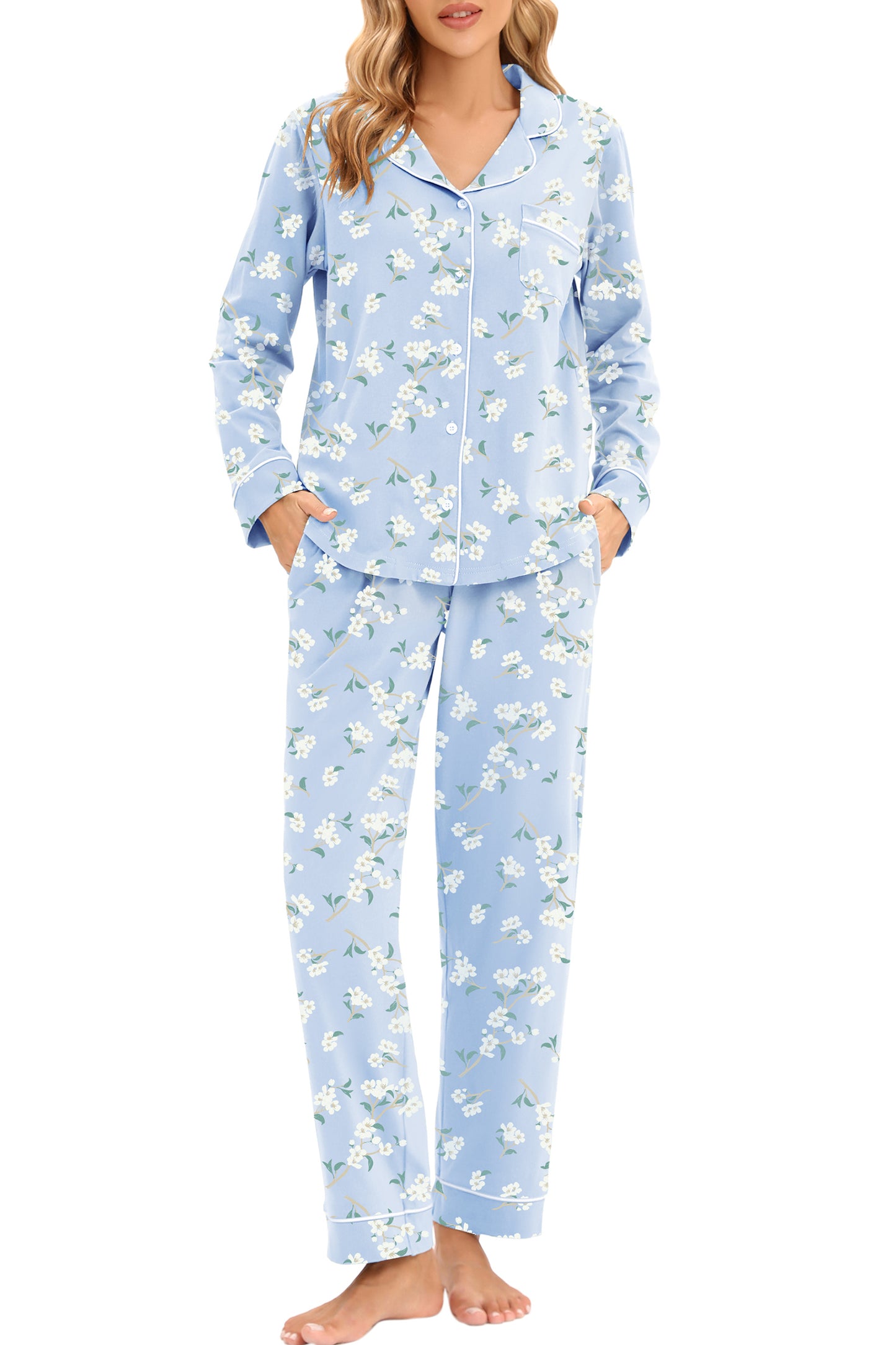 LUBOT 2026 100% Cotton Pajamas for Women PJ Set Soft Button 2 Piece Ladies Printed Knit Long Sleeve