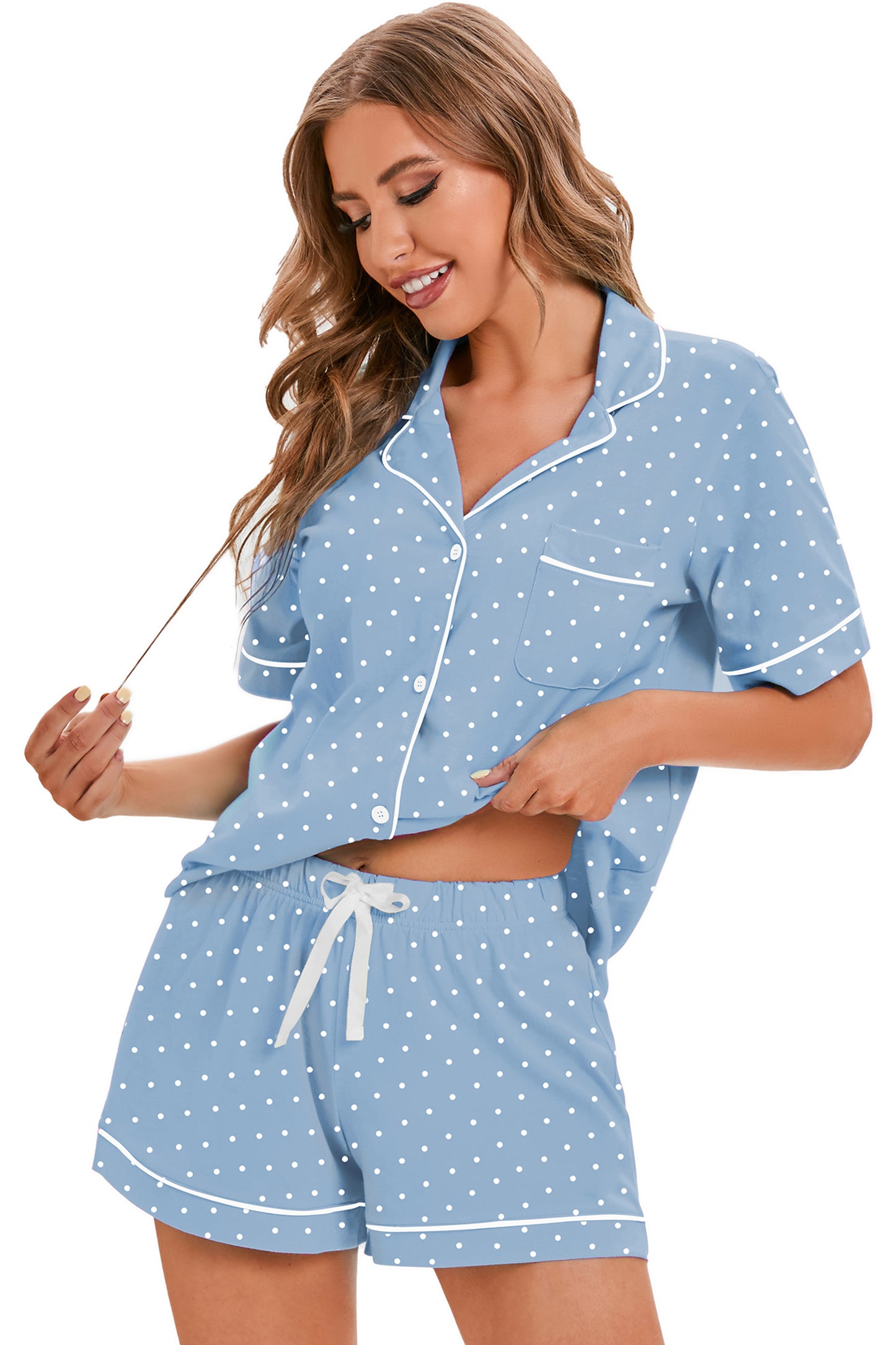 LUBOT 100% Cotton Pajamas for Women 2 Piece PJ Set Button-Down Soft Printed Knit Short Sleeve