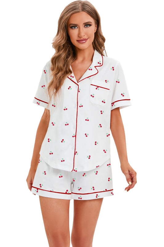 LUBOT 100% Cotton Pajamas for Women 2 Piece PJ Set Button-Down Soft Printed Knit Short Sleeve