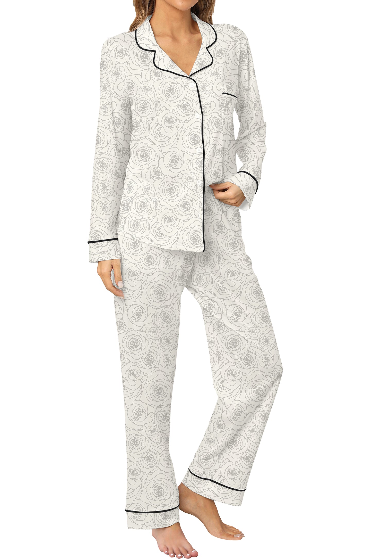 LUBOT 2026 100% Cotton Pajamas for Women PJ Set Soft Button 2 Piece Ladies Printed Knit Long Sleeve