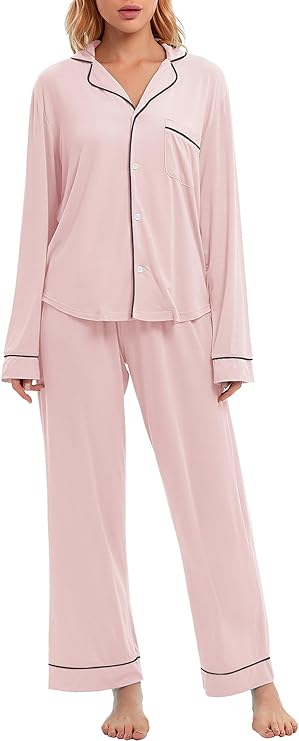 LUBOT Womens Pajamas Set for Women Soft 2 Piece PJ Set Button Down Ladies Comfy Long Sleeve
