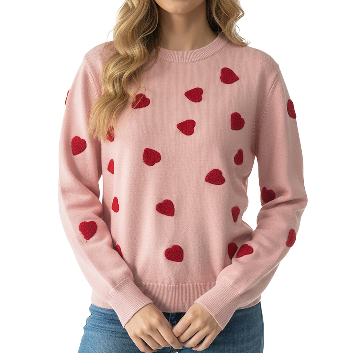 Heart Sweater for Women Love Valentine's Day Knitted Top Casual Long Sleeve Sweater Pullover