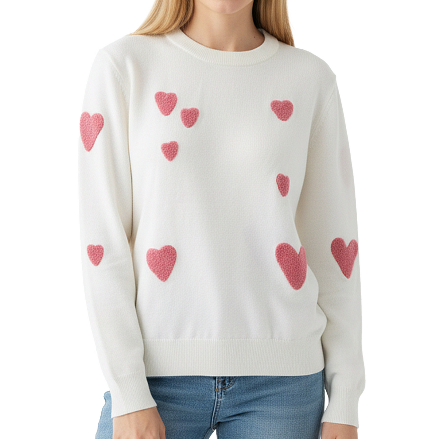 Heart Sweater for Women Love Valentine's Day Knitted Top Casual Long Sleeve Sweater Pullover