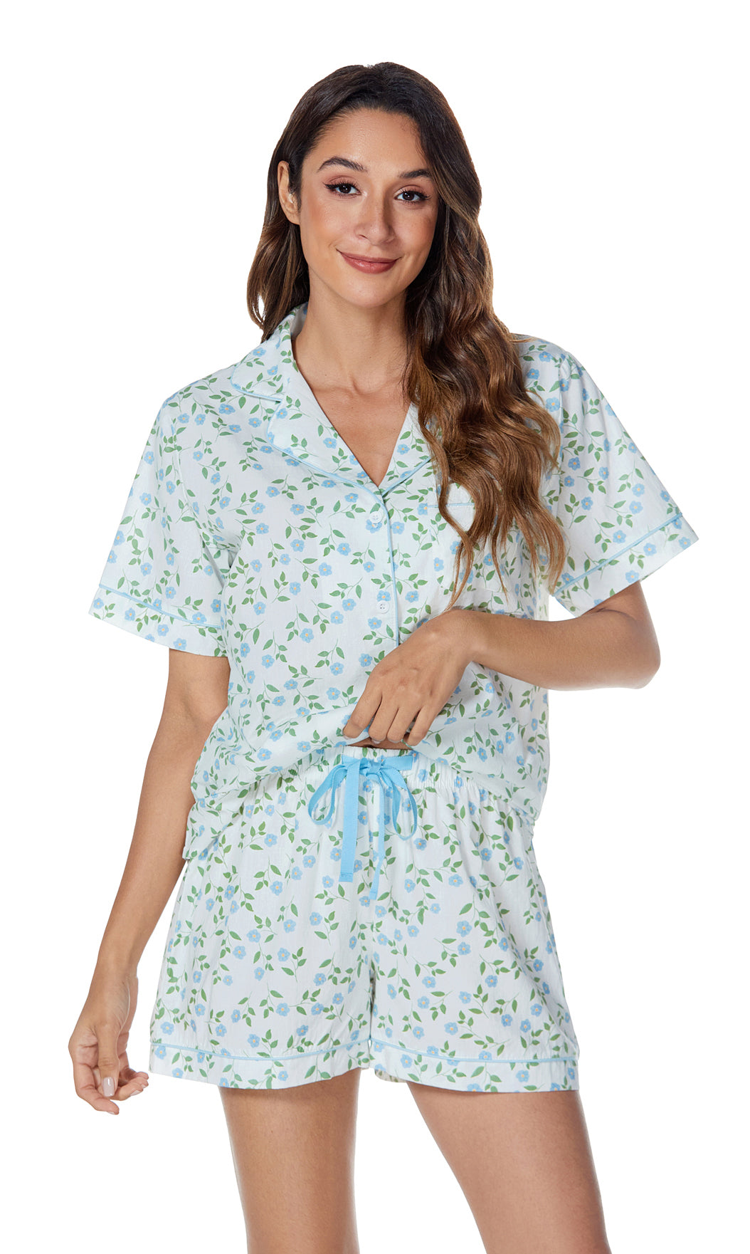 LUBOT 100% Cotton Pajamas for Women 2 Piece PJ Set Woven Poplin Ladies Button Down Short Sleeve Summer Sleepwear