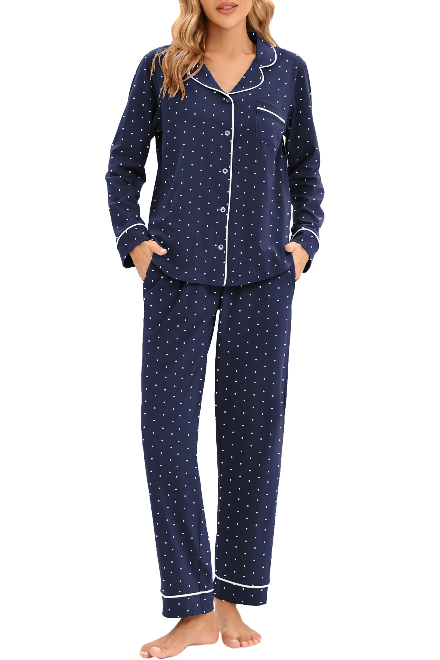 LUBOT 2026 100% Cotton Pajamas for Women PJ Set Soft Button 2 Piece Ladies Printed Knit Long Sleeve
