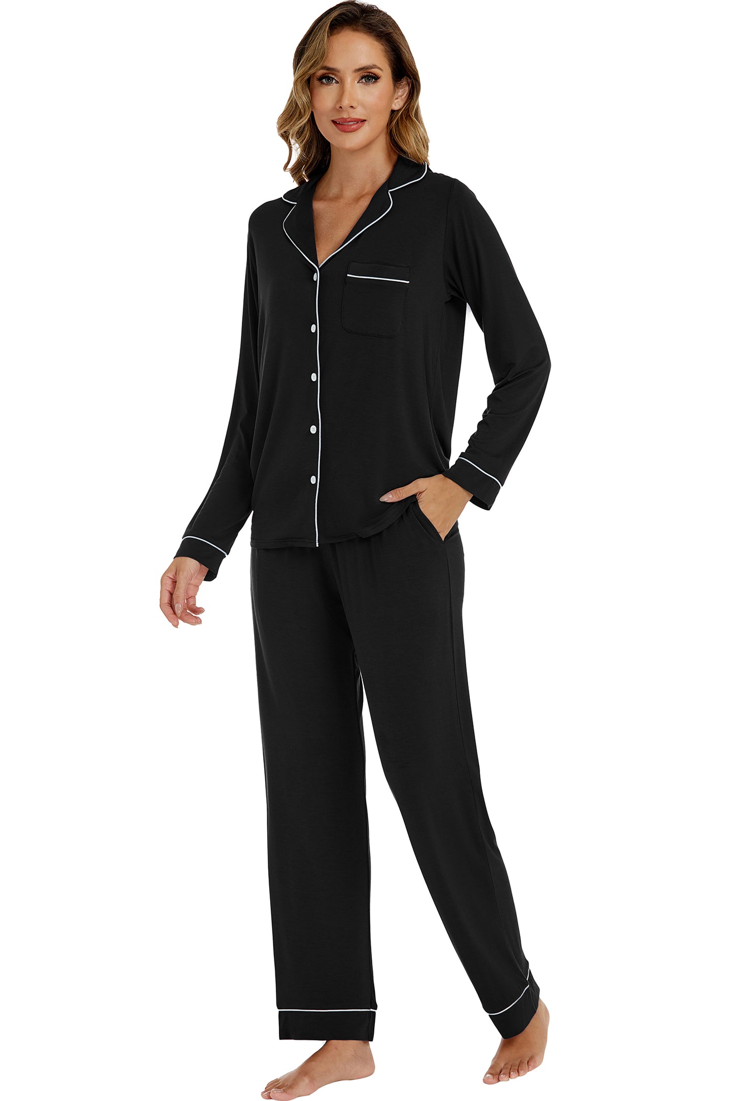 LUBOT Womens Pajamas Set for Women Soft 2 Piece PJ Set Button Down Ladies Comfy Long Sleeve Sleepwear Set