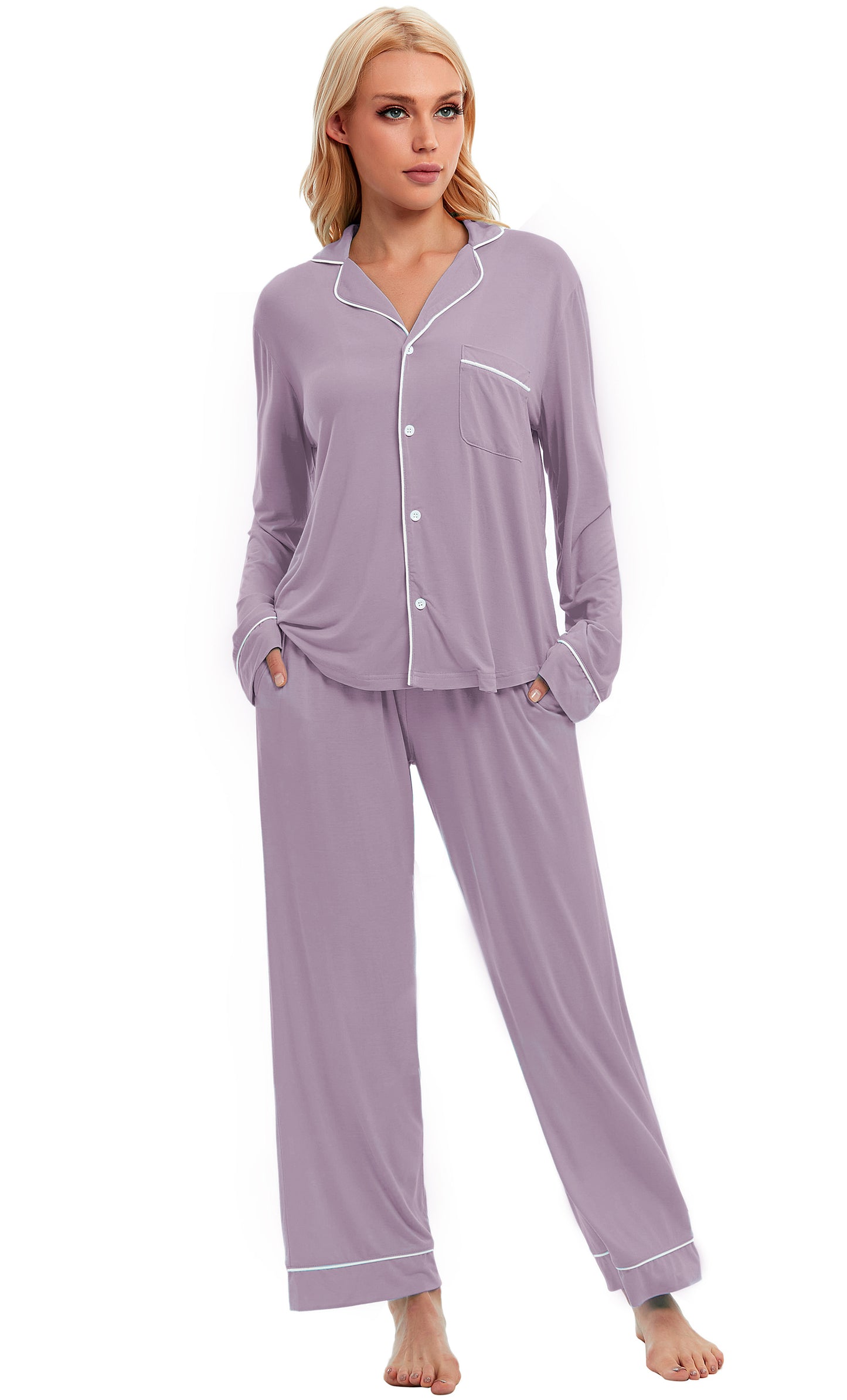 LUBOT Womens Pajamas Set for Women Soft 2 Piece PJ Set Button Down Ladies Comfy Long Sleeve