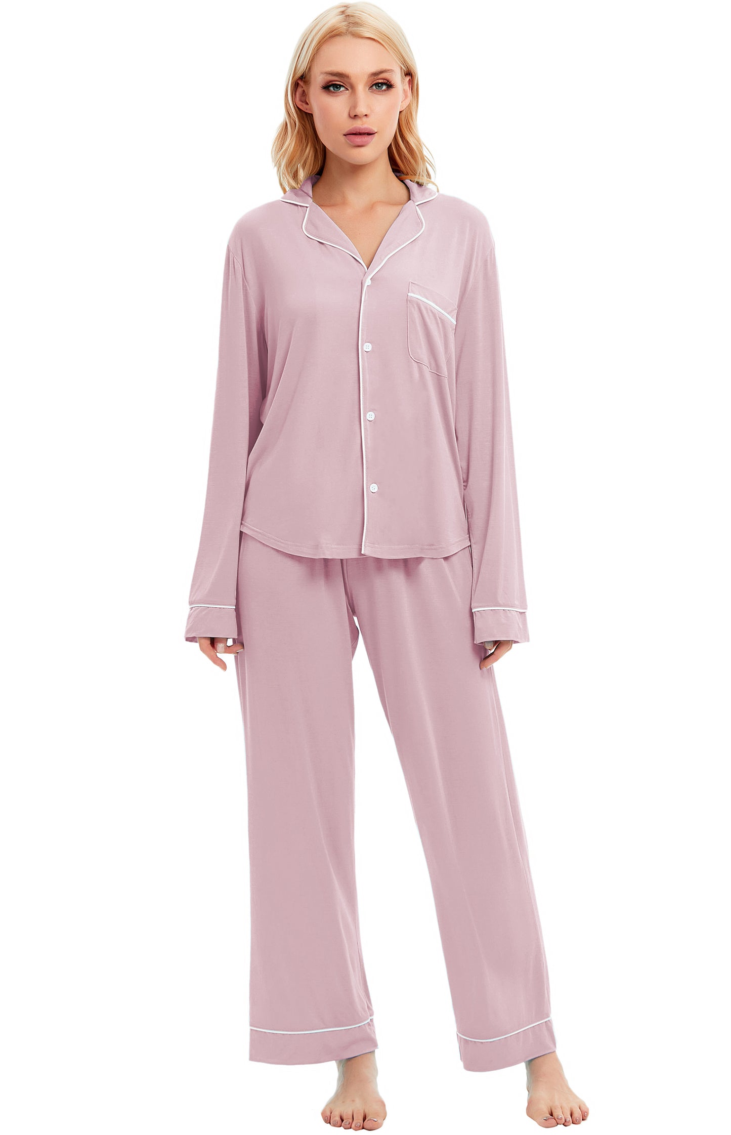LUBOT Womens Pajamas Set for Women Soft 2 Piece PJ Set Button Down Ladies Comfy Long Sleeve