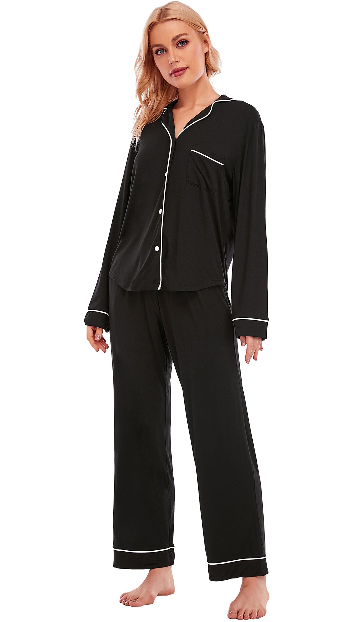 LUBOT Womens Pajamas Set for Women Soft 2 Piece PJ Set Button Down Ladies Comfy Long Sleeve
