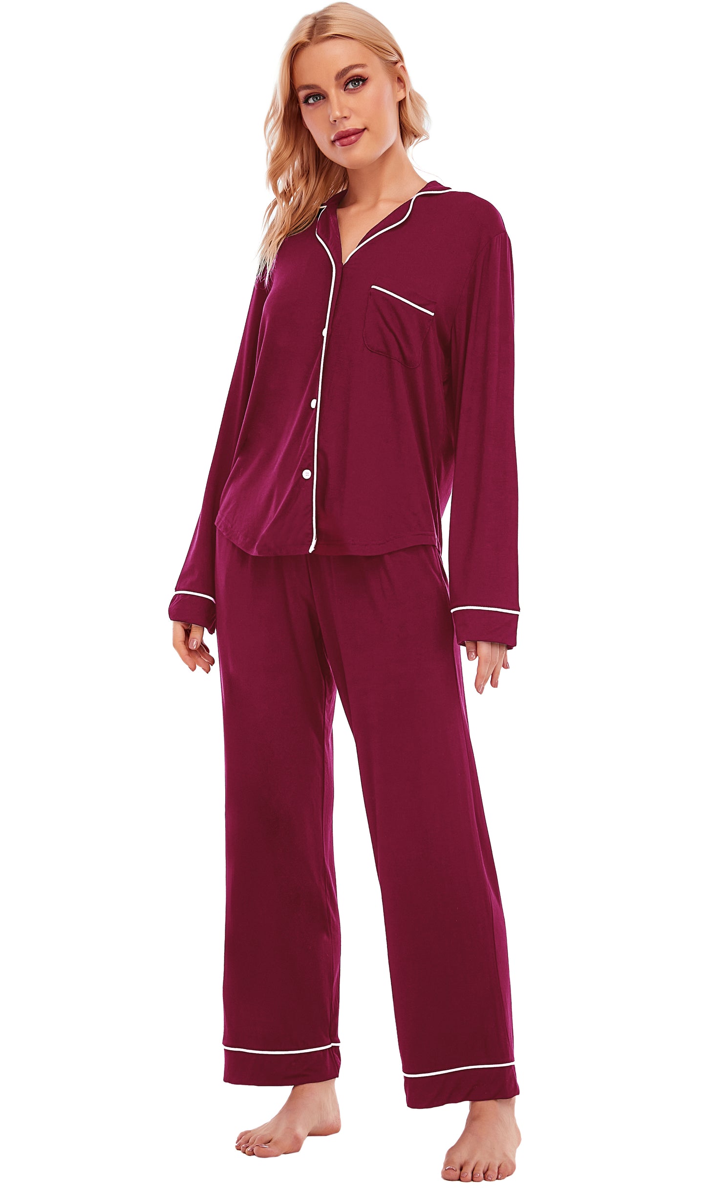 LUBOT Womens Pajamas Set for Women Soft 2 Piece PJ Set Button Down Ladies Comfy Long Sleeve