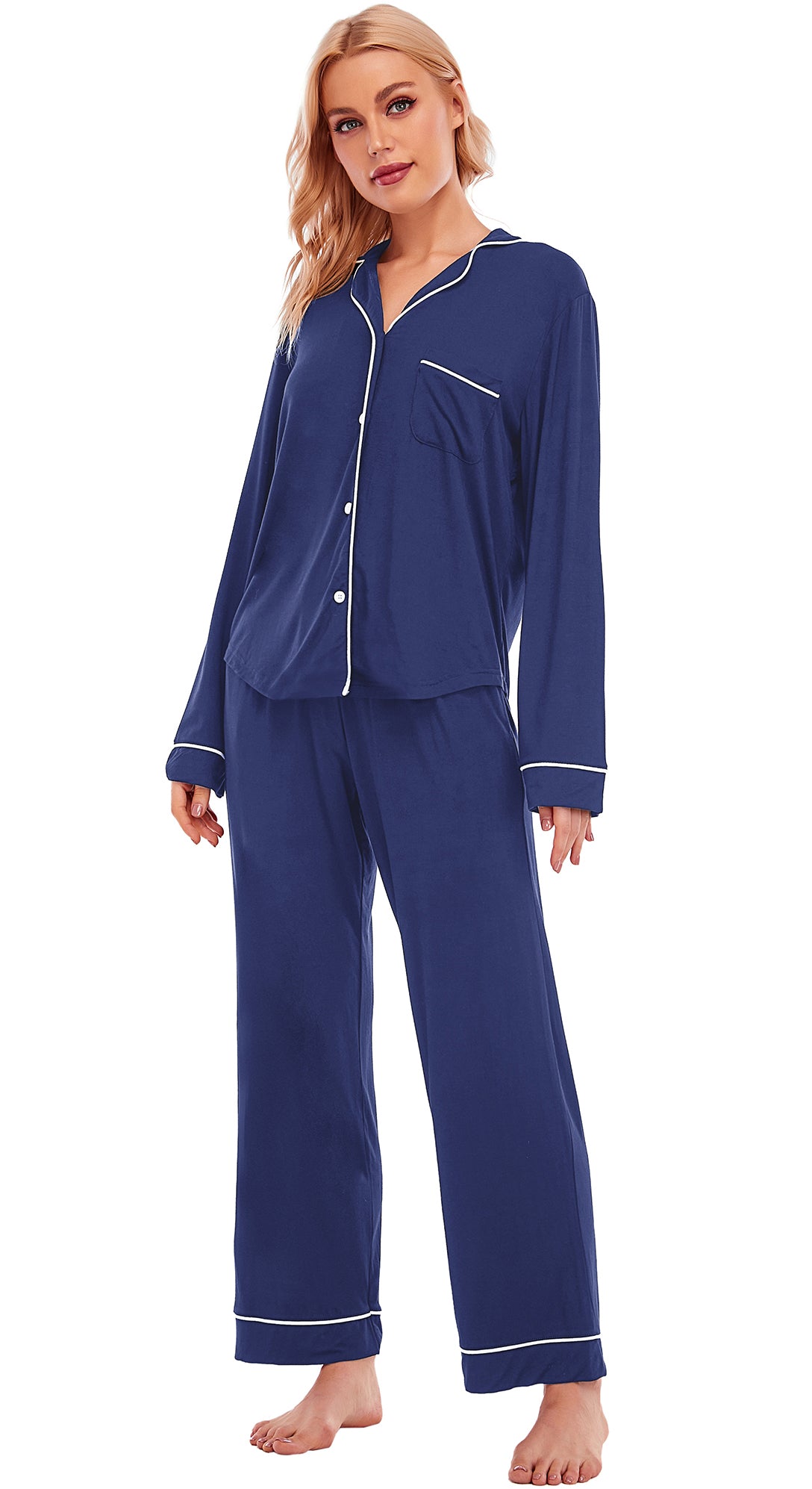 LUBOT Womens Pajamas Set for Women Soft 2 Piece PJ Set Button Down Ladies Comfy Long Sleeve