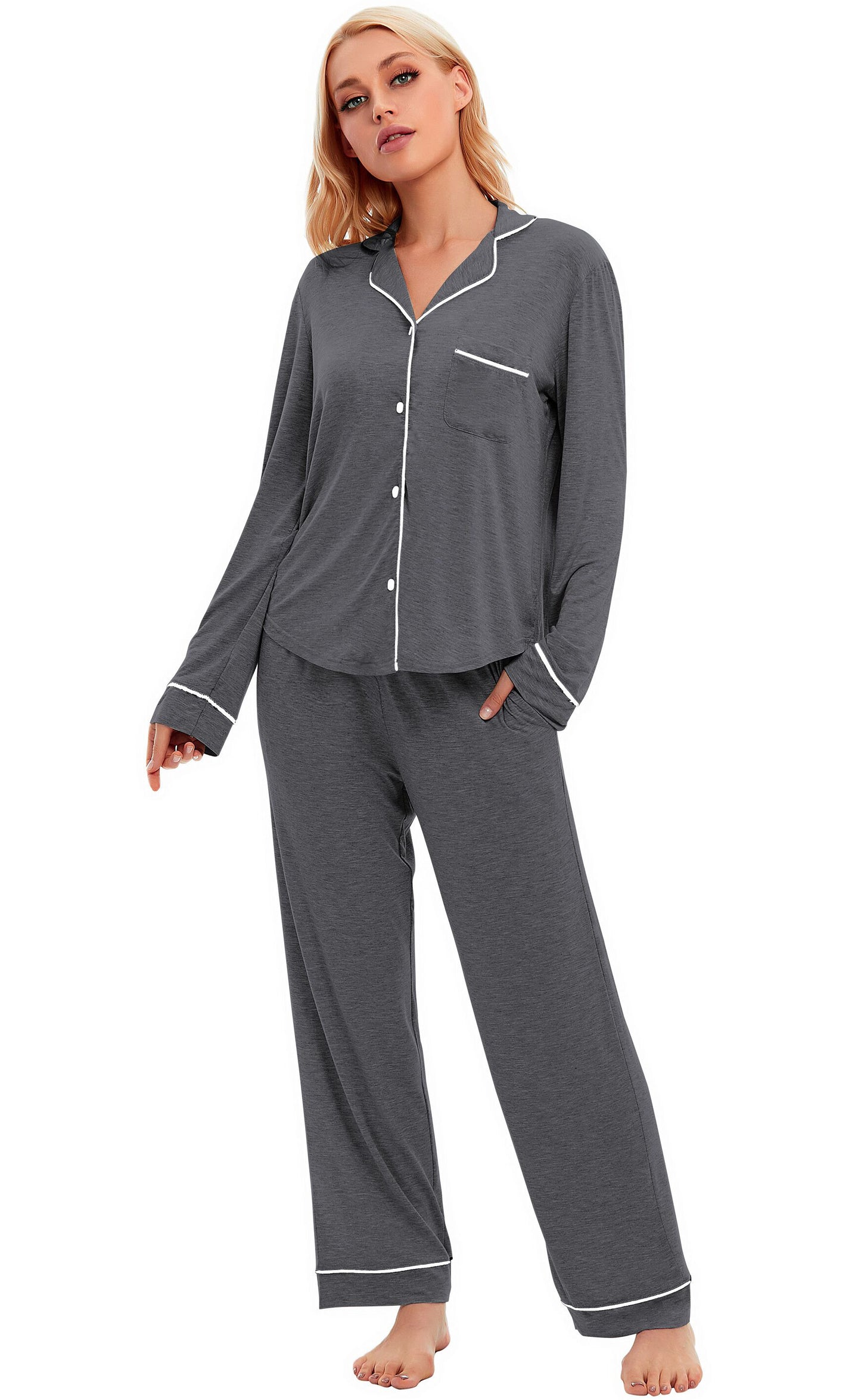 LUBOT Womens Pajamas Set for Women Soft 2 Piece PJ Set Button Down Ladies Comfy Long Sleeve