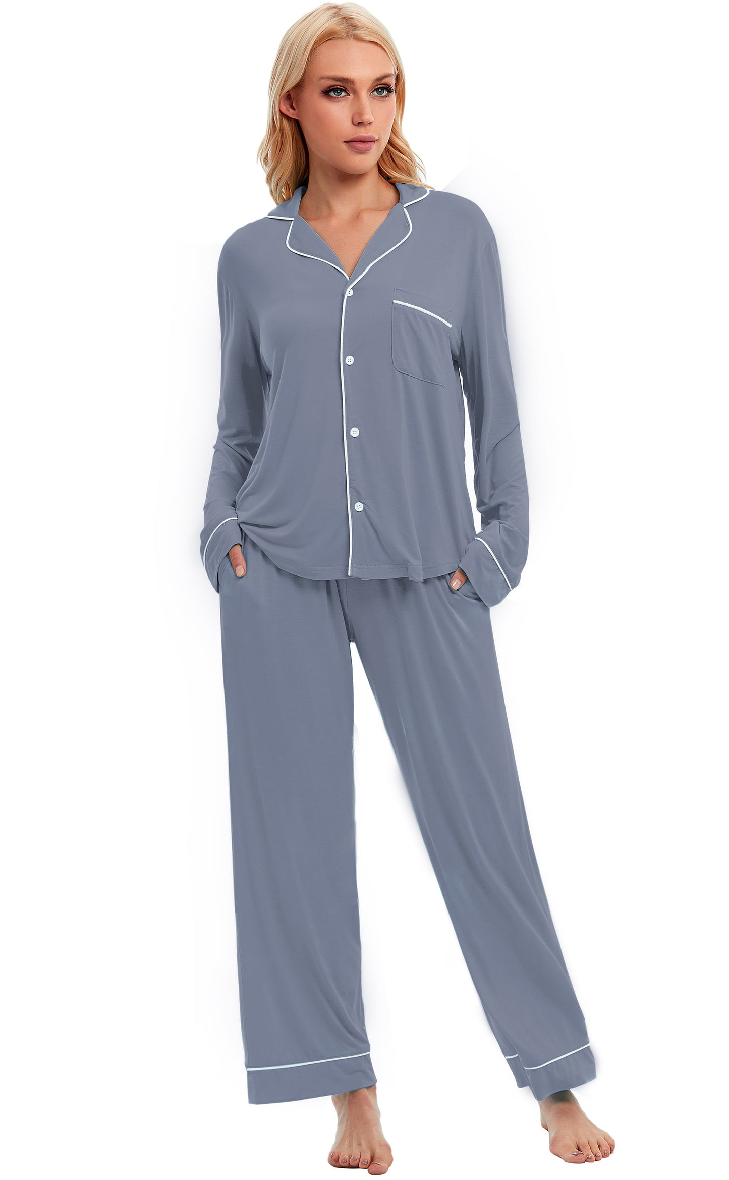 LUBOT Womens Pajamas Set for Women Soft 2 Piece PJ Set Button Down Ladies Comfy Long Sleeve