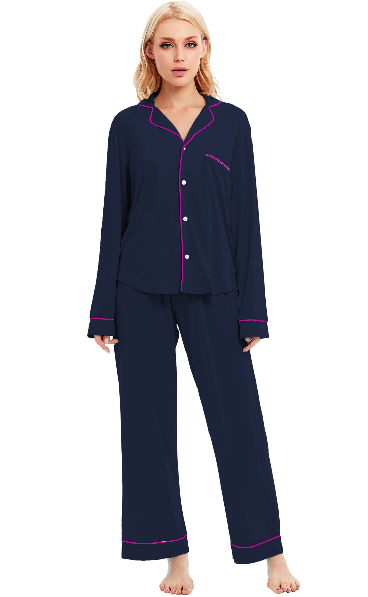 LUBOT Womens Pajamas Set for Women Soft 2 Piece PJ Set Button Down Ladies Comfy Long Sleeve