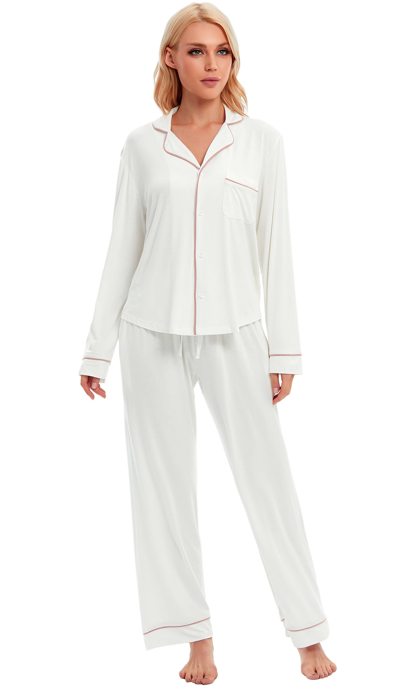 LUBOT Womens Pajamas Set for Women Soft 2 Piece PJ Set Button Down Ladies Comfy Long Sleeve