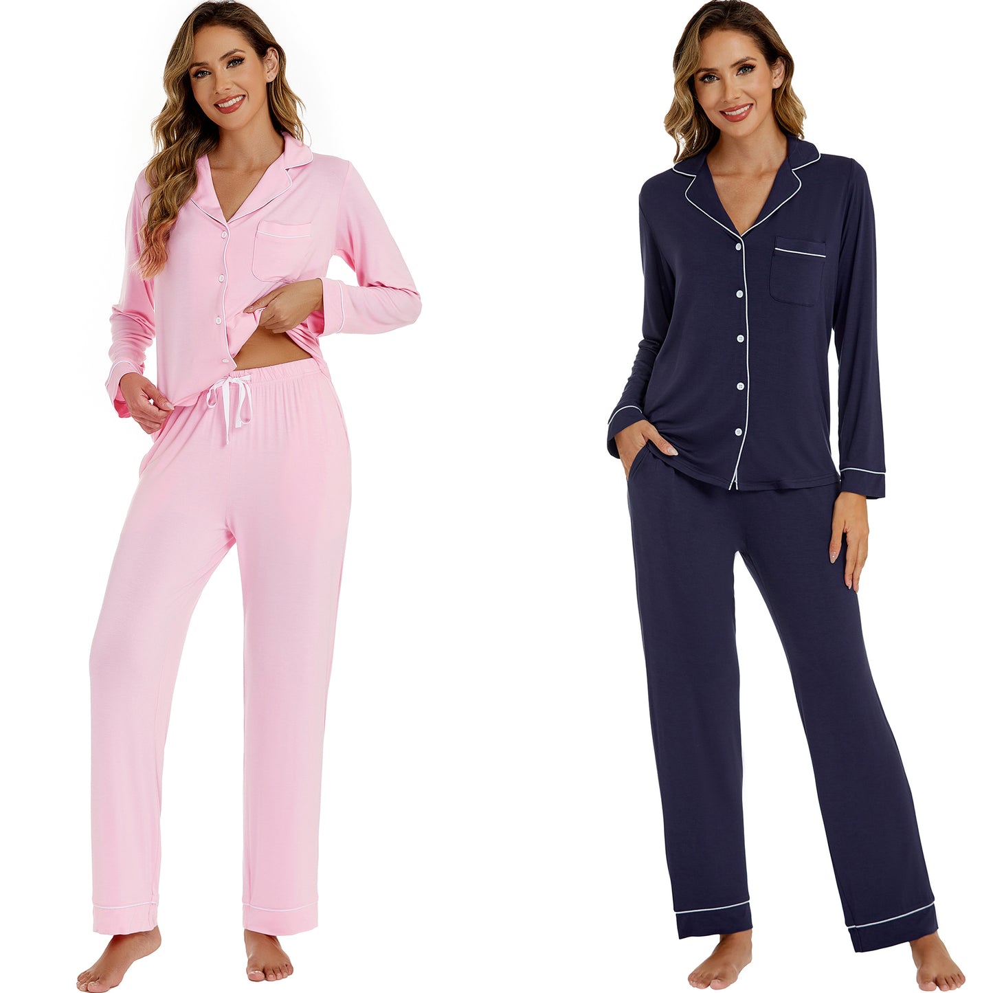 LUBOT Womens Bamboo Viscose Pajamas Set Cooling Super Soft 2 Piece PJ Set Button-Down Long Sleeve