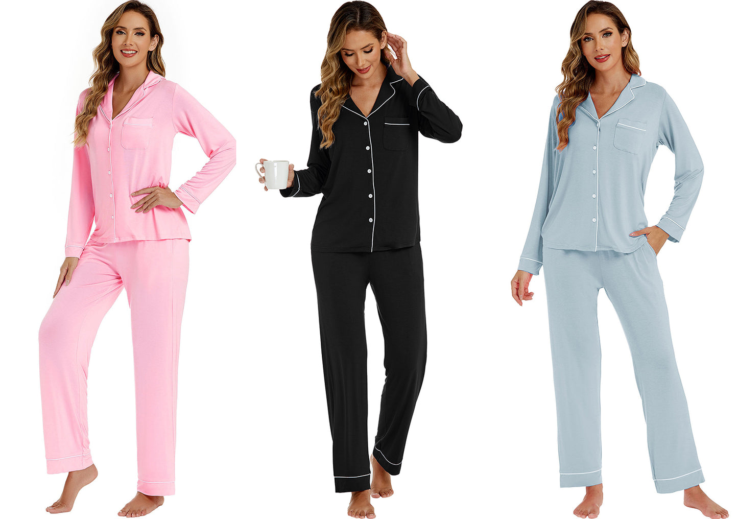 LUBOT Womens Pajamas Set for Women Soft 2 Piece PJ Set Button Down Ladies Comfy Long Sleeve Sleepwear Set
