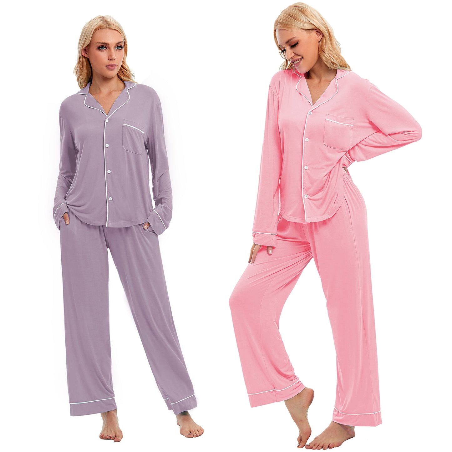 LUBOT Womens Pajamas Set for Women Soft 2 Piece PJ Set Button Down Ladies Comfy Long Sleeve